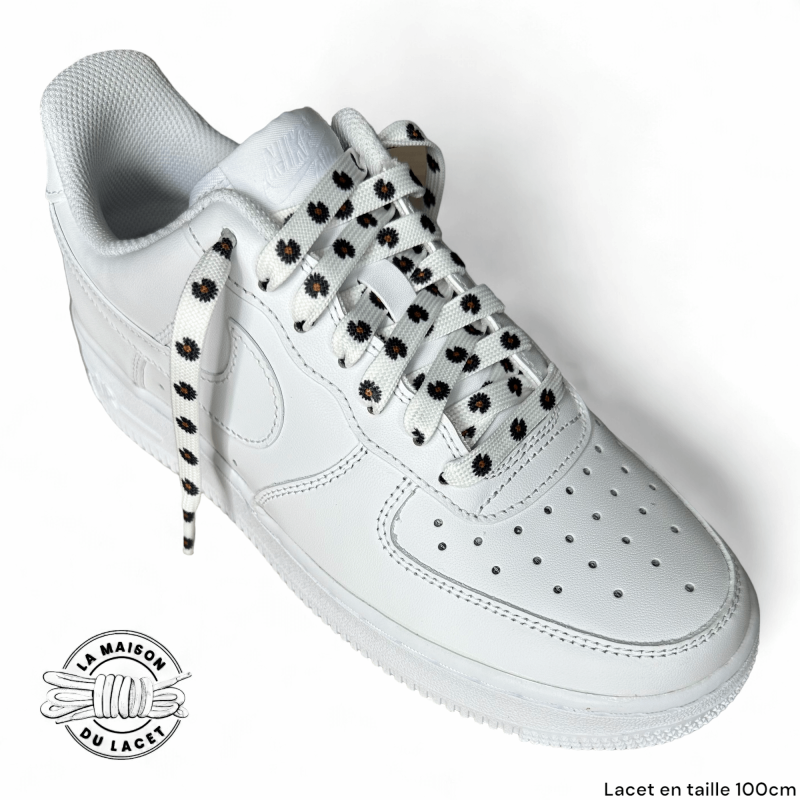 1 paire de lacets plats fleurs (pâquerettes) - couleur gris