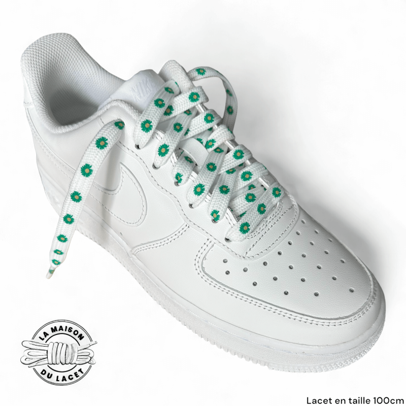 1 paire de lacets plats fleurs (pâquerettes) - couleur vert