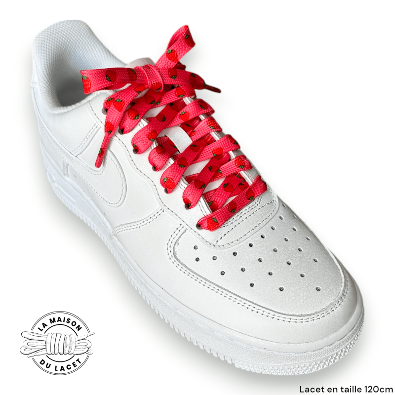 1 paire de lacets plats fruits - couleur rouge fraise