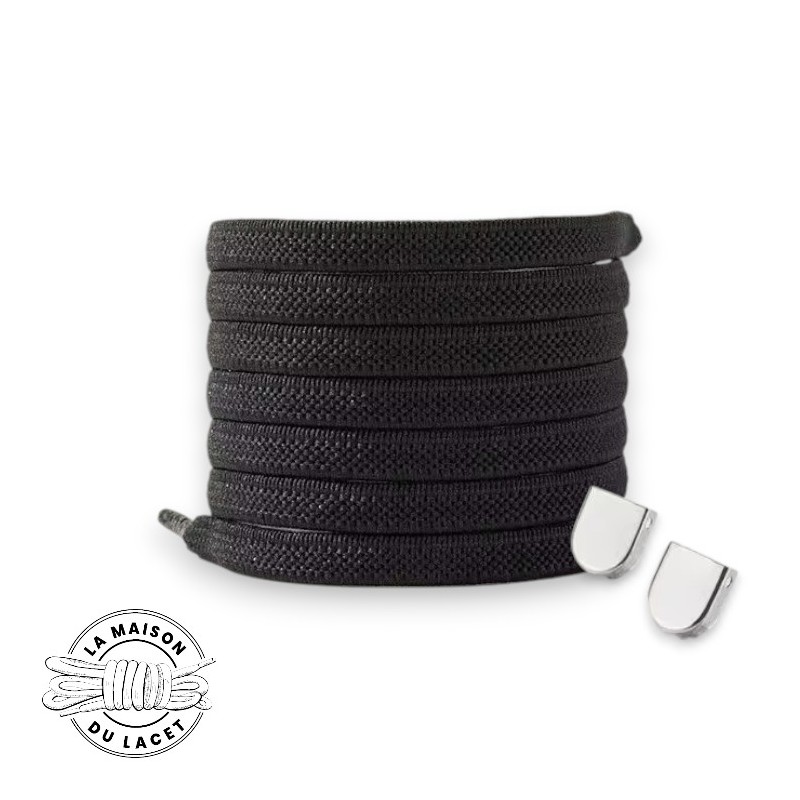 1 paire de lacets élastiques avec boucle fixe - couleur noir