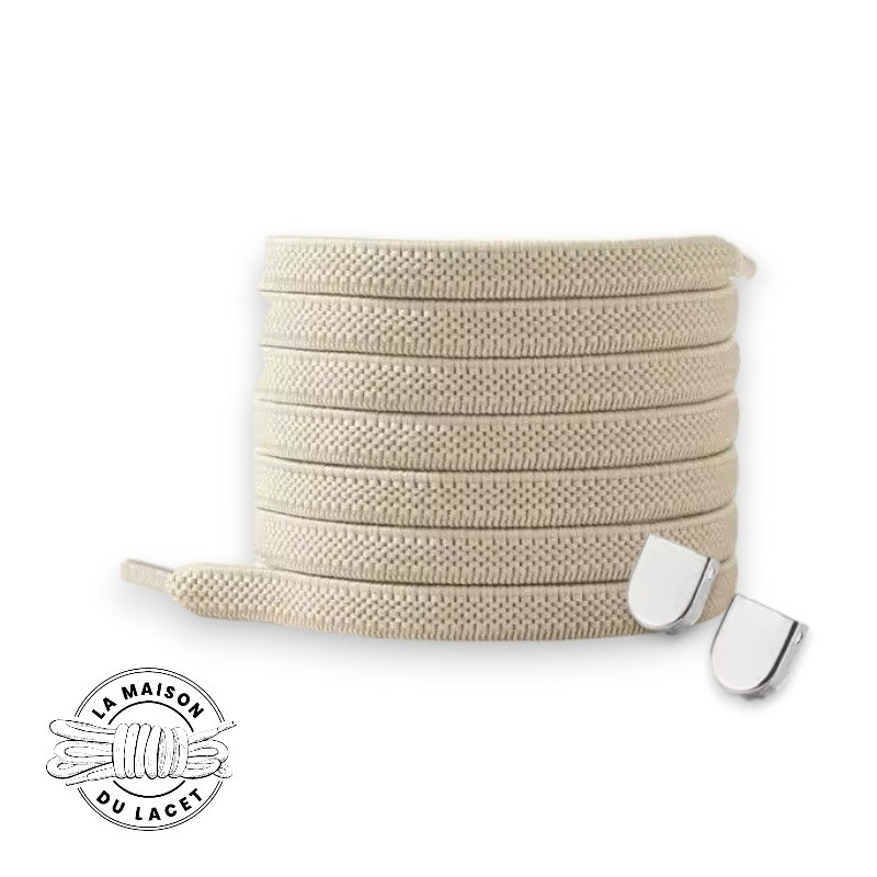 1 paire de lacets élastiques avec boucle fixe - couleur beige