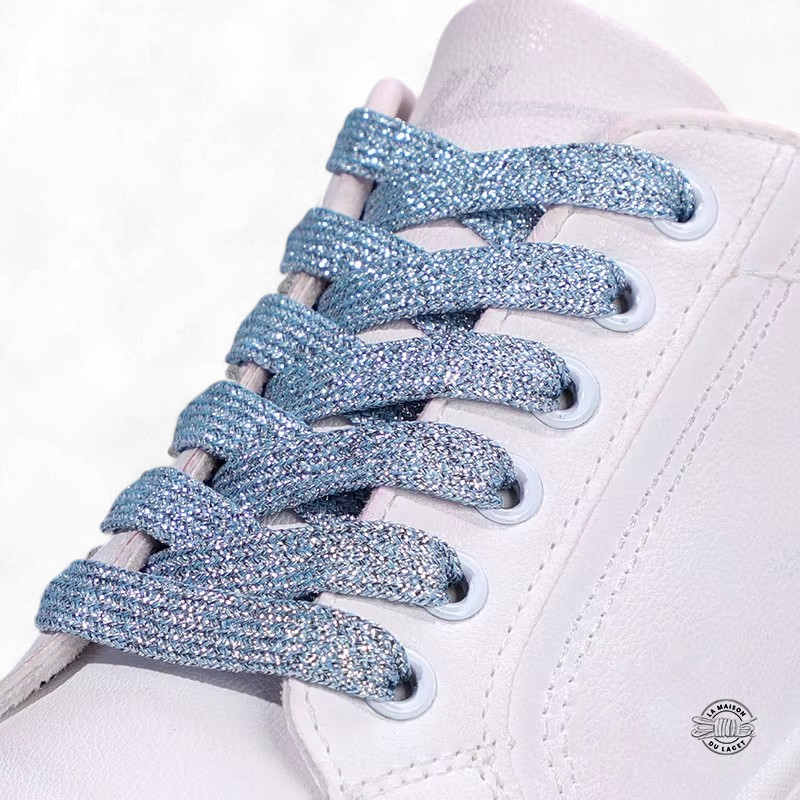 1 paire de lacets paillettes - couleur bleu clair