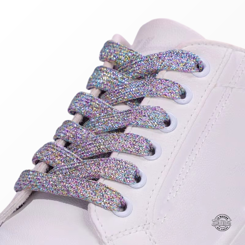 1 paire de lacets paillettes - couleur multicolore clair