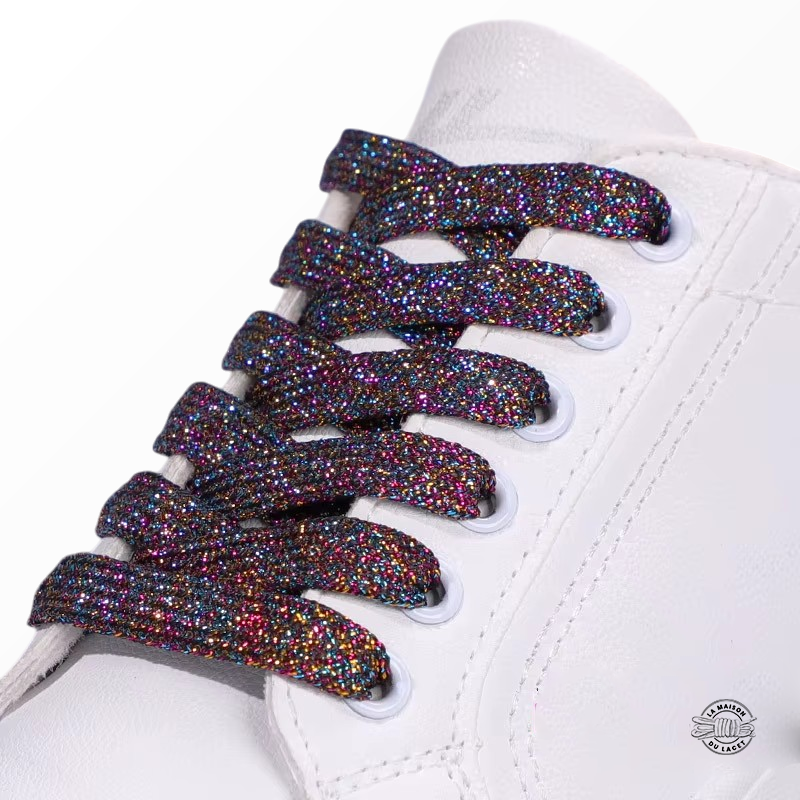 1 paire de lacets paillettes - couleur multicolore foncé