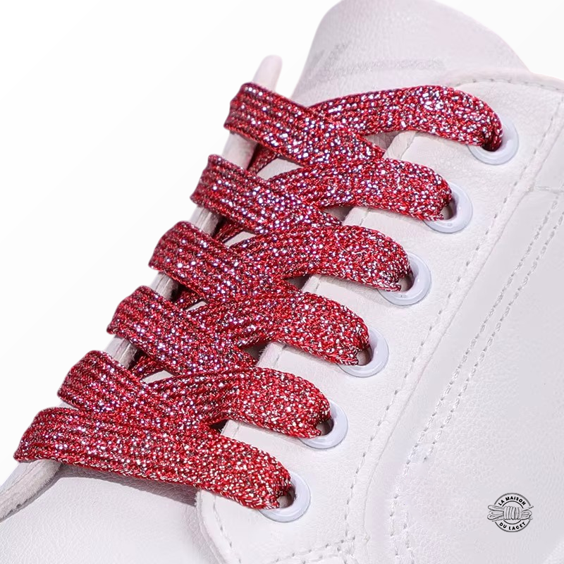 1 paire de lacets paillettes - couleur rouge