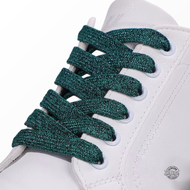 1 paire de lacets paillettes - couleur vert foncé