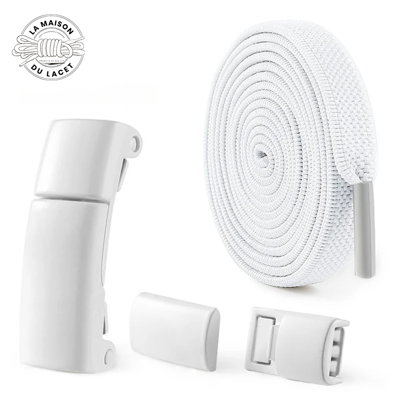 1 paire de lacets élastiques sneakers - couleur blanc et boucle blanche